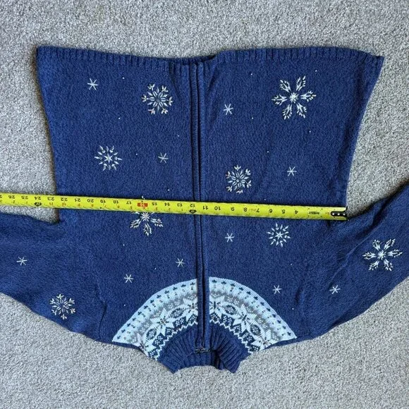 Vintage 90s Zip Up Fair Isle Nordic Snowflake Cotton & Ramie Cardigan - Picture 9 of 10